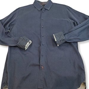 Ted Baker Grid Dot Shirt Men's Adult 5 Blue Long Sleeve Casual Button Up Cotton